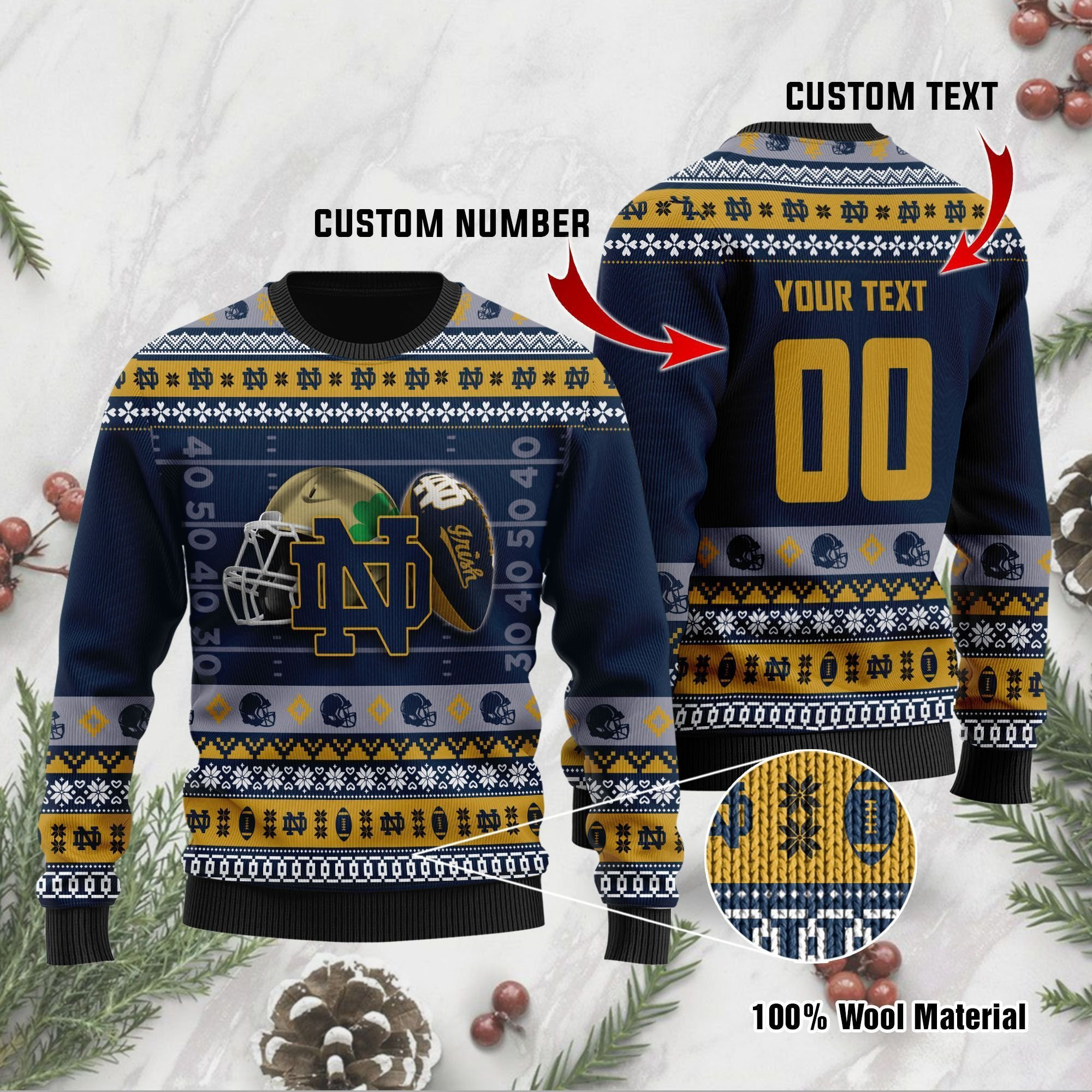 Notre Dame Fighting Irish Custom Name & Number Personalized Ugly Christmas Sweater Perfect Holiday Gift