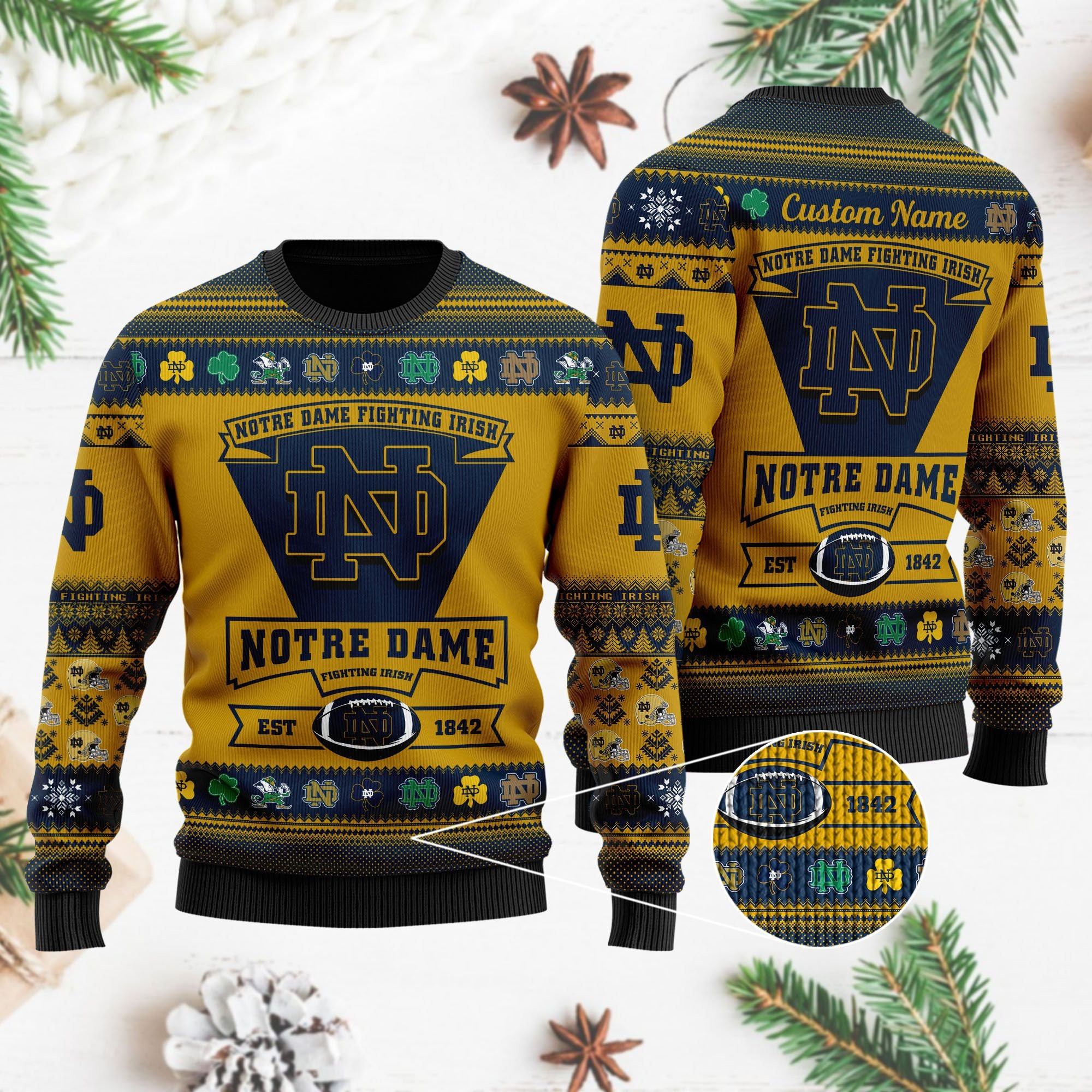 Notre Dame Fighting Irish Football Team Logo Personalized Ugly Christmas Sweater Perfect Holiday Gift