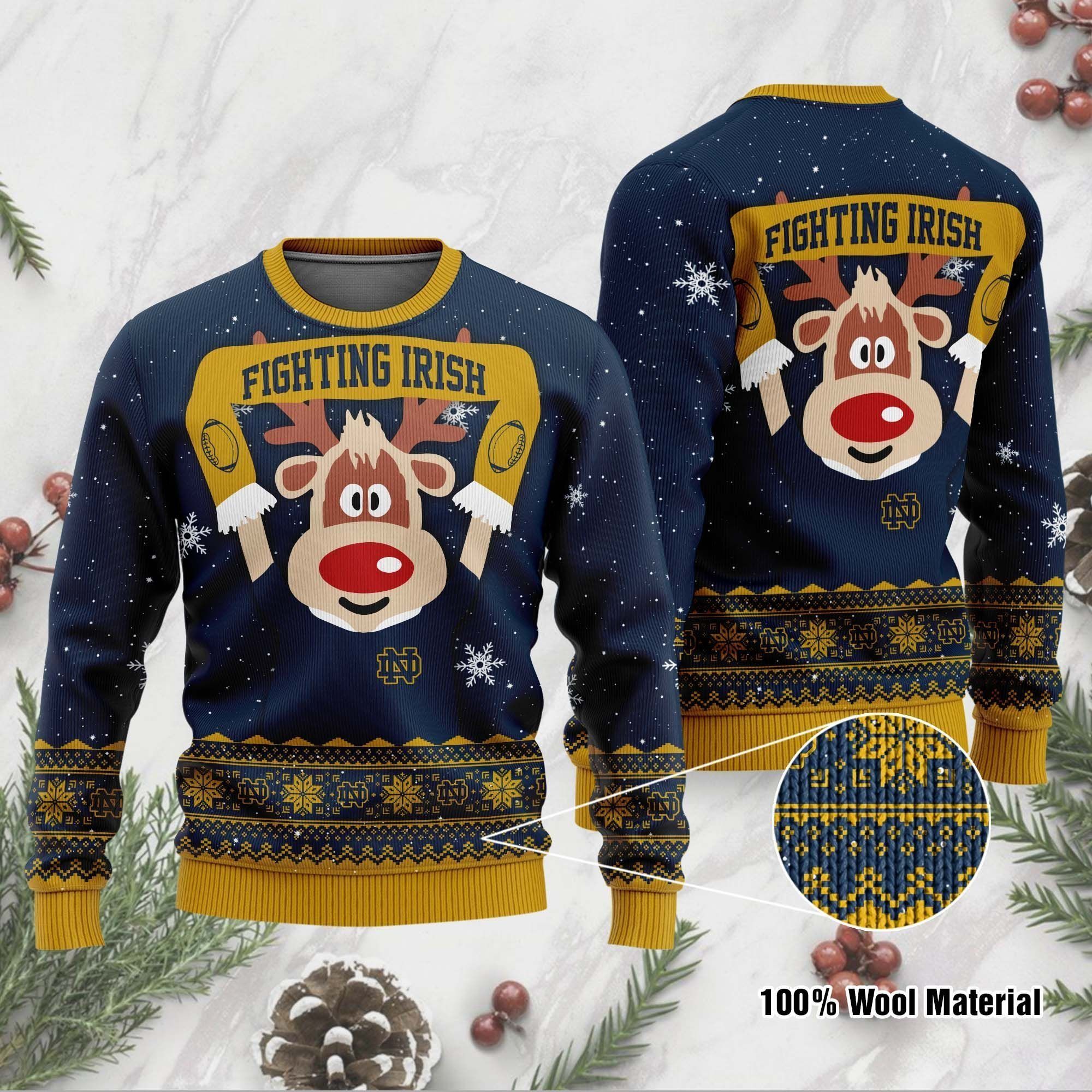 Notre Dame Fighting Irish Funny Ugly Christmas Sweater Holiday Xmas Party Men Women Plus Size