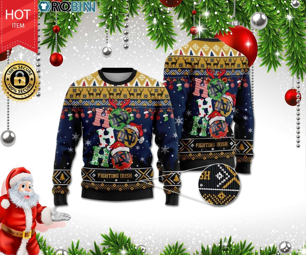 Notre Dame Fighting Irish Ho Ho Ho 3D Print Ugly Christmas Sweater Perfect Holiday Gift