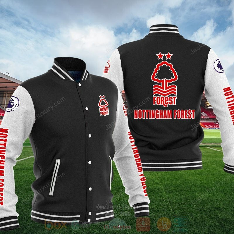 Nottingham Forest Black Grey Varsity Baseball Jacket for Men & Women | Soccer Team Fan Gift