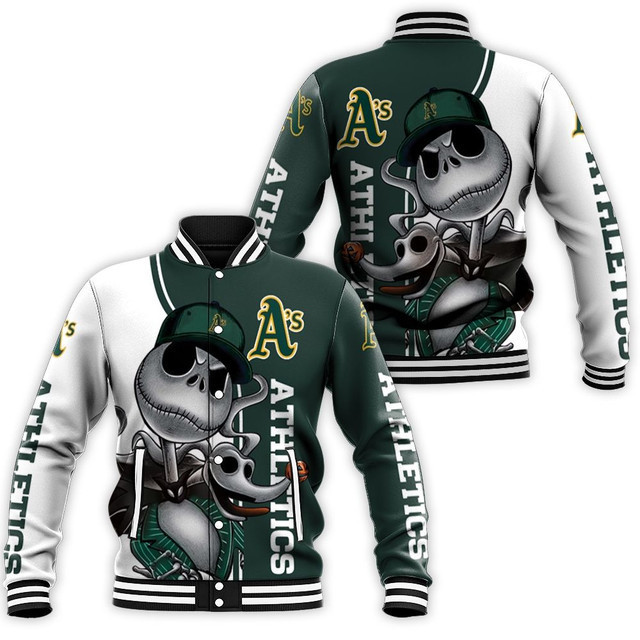 Oakland Athletics Jack Skellington & Zero Varsity Baseball Jacket for Men & Women | MLB Fan Gift