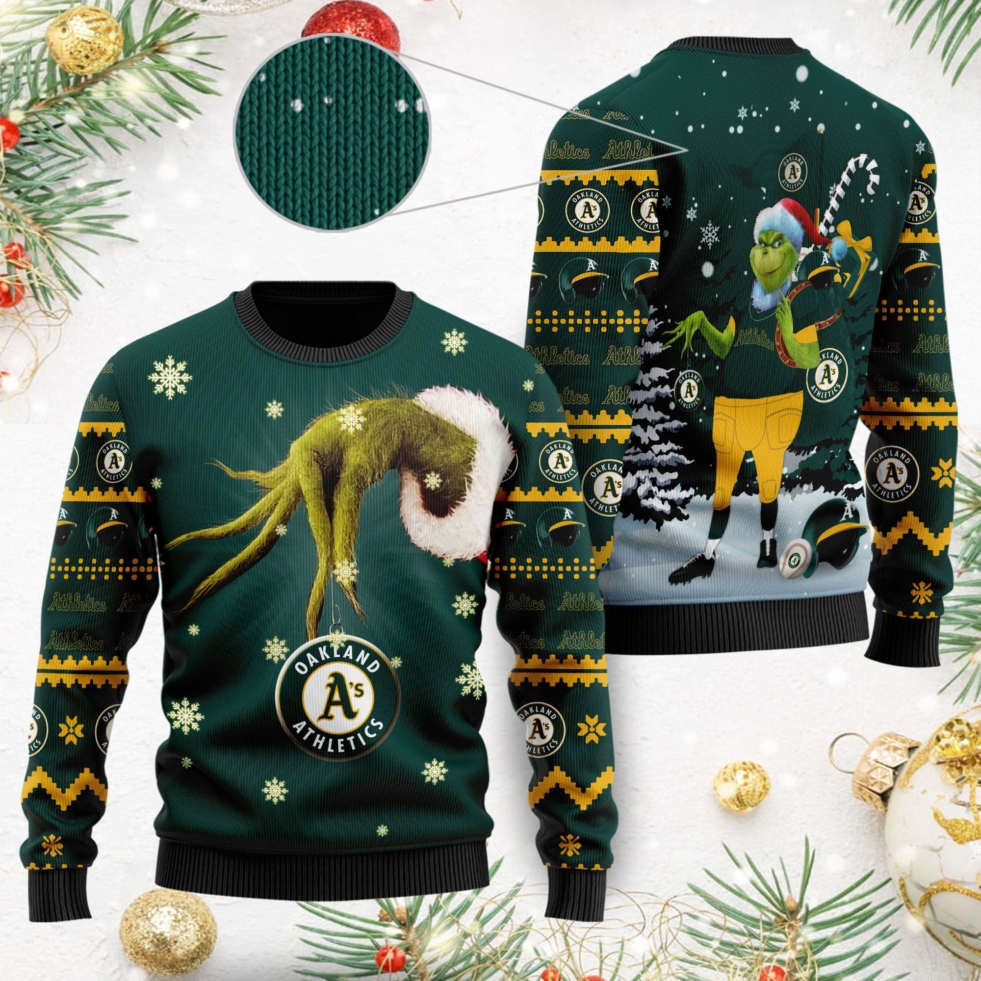 Oakland Athletics MLB Team Grinch Ugly Christmas Sweater