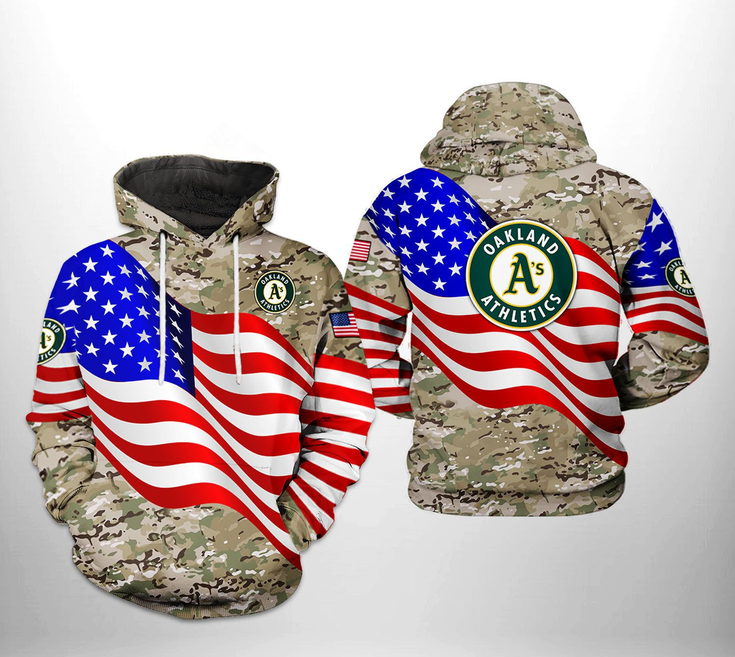 Oakland Athletics MLB US Flag Camo Veteran 3D All Over Print Hoodie & Zip Hoodie