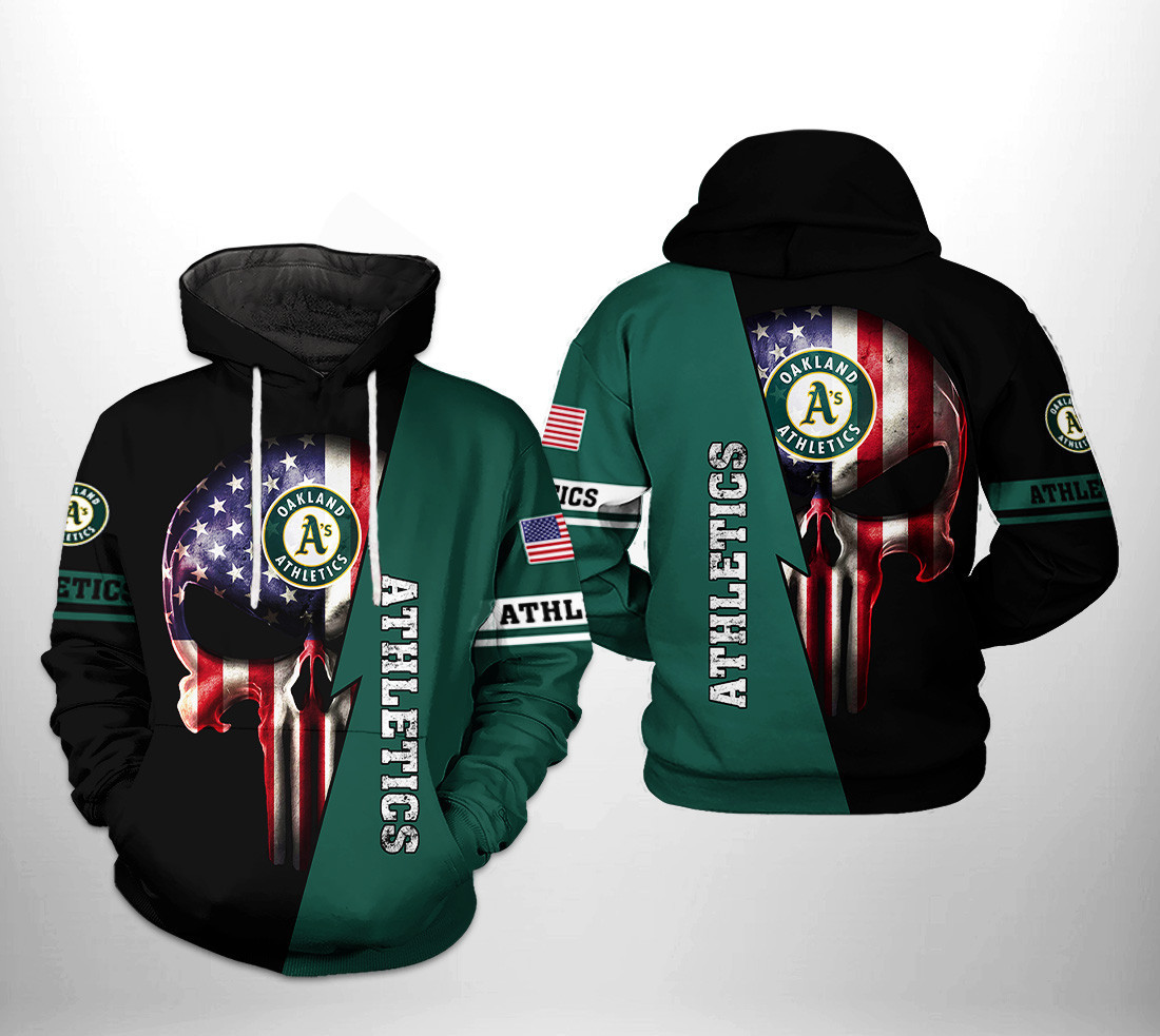 Oakland Athletics MLB US Flag Skull 3D All Over Print Hoodie & Zip Hoodie