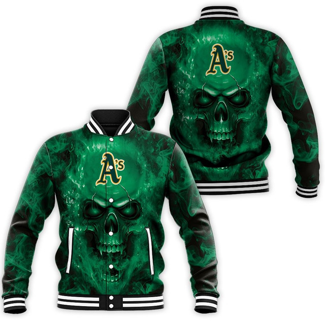 Oakland Athletics Skull Varsity Baseball Jacket for Men & Women | MLB Team Fan Gift