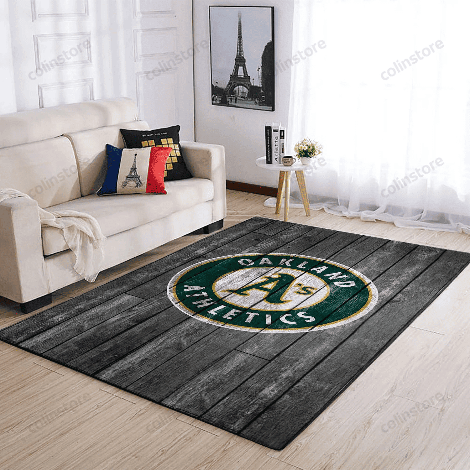 Oakland Athletics Team Logo Grey Wooden Rectangle Area Rug – Full Print Carpet For Living Room & Bedroom Home Decor
