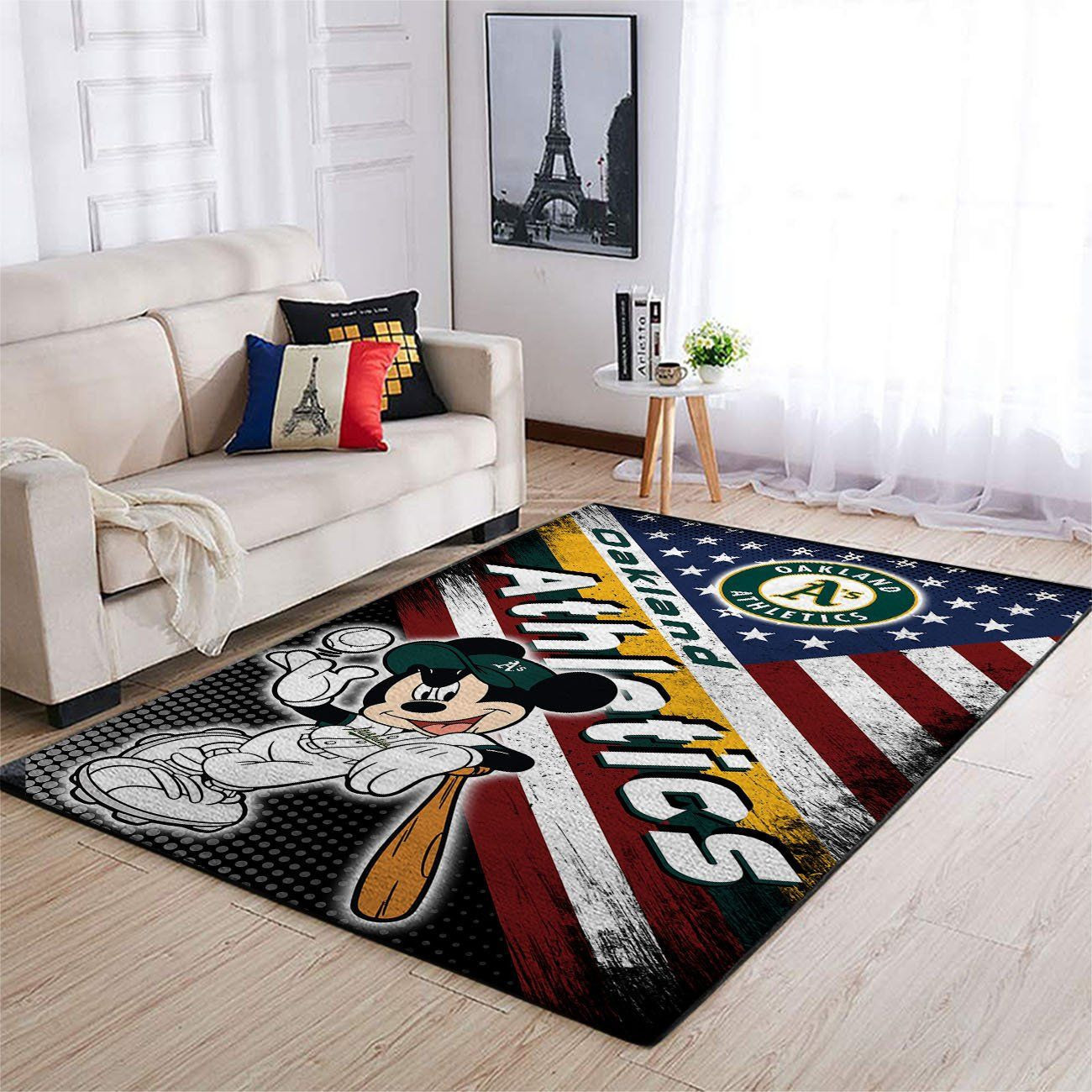 Oakland Athletics Team Logo Mickey Us Rectangle Area Rug – Full Print Carpet For Living Room & Bedroom Home Decor
