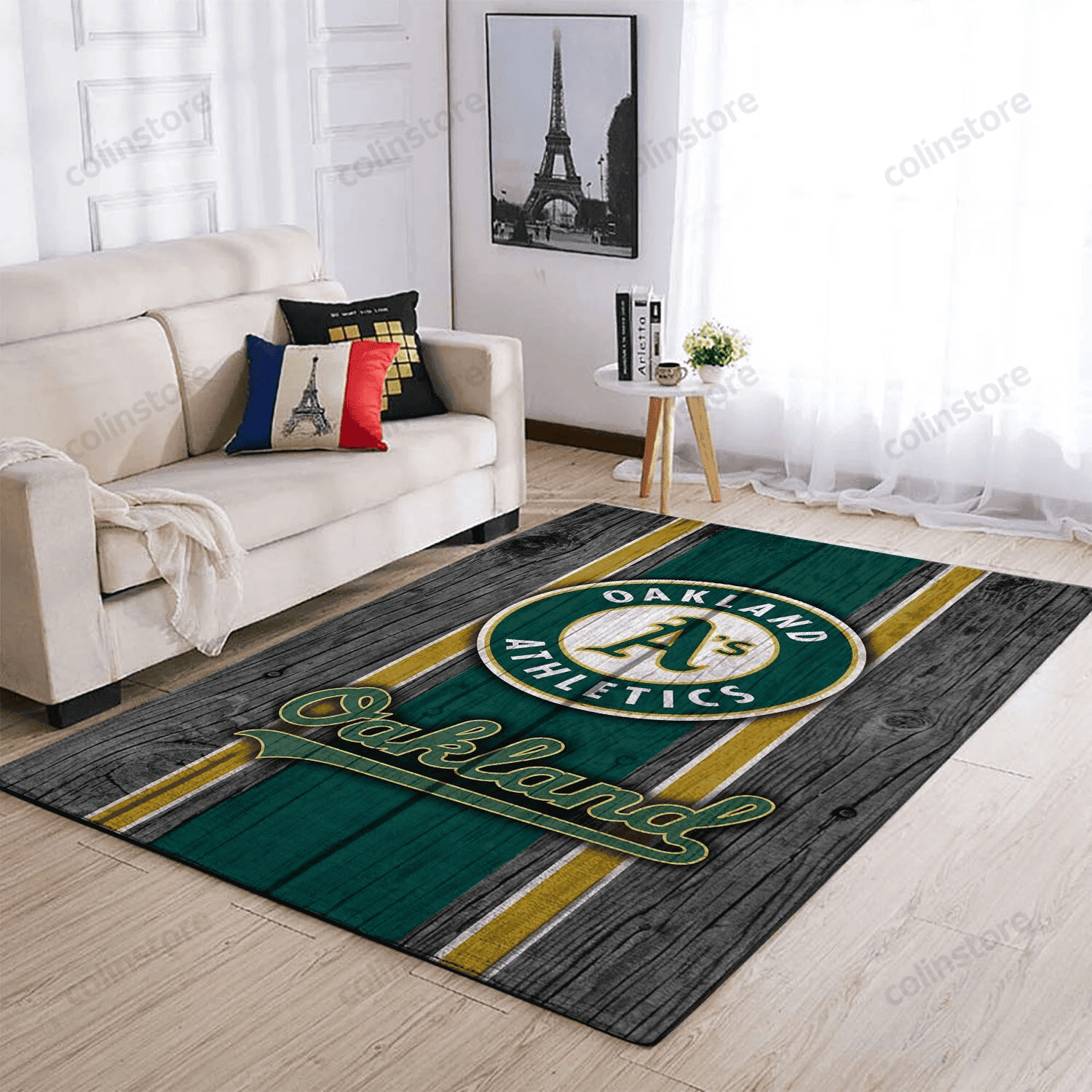 Oakland Athletics Team Logo Wooden Rectangle Area Rug – Full Print Carpet For Living Room & Bedroom Home Decor