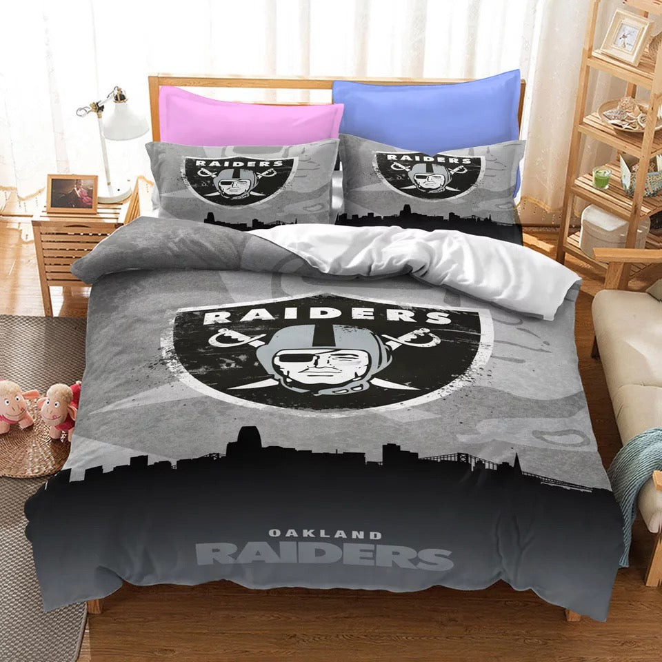 Oakland Football Raiders Duvet Cover Quilt Cover Pillowcase Bedding Set Bed Linen Home Bedroom Decor