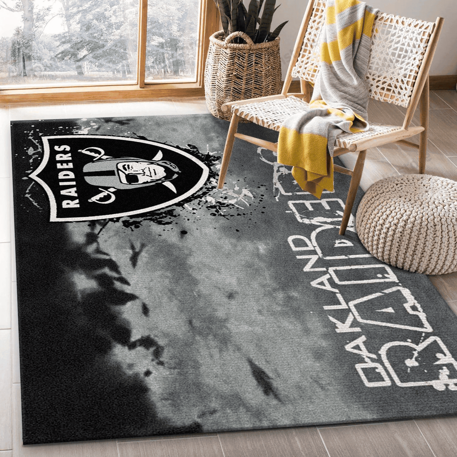 Oakland Raiders Fade Rug Team Rectangle Area Rug – Full Print Carpet For Living Room & Bedroom Home Decor