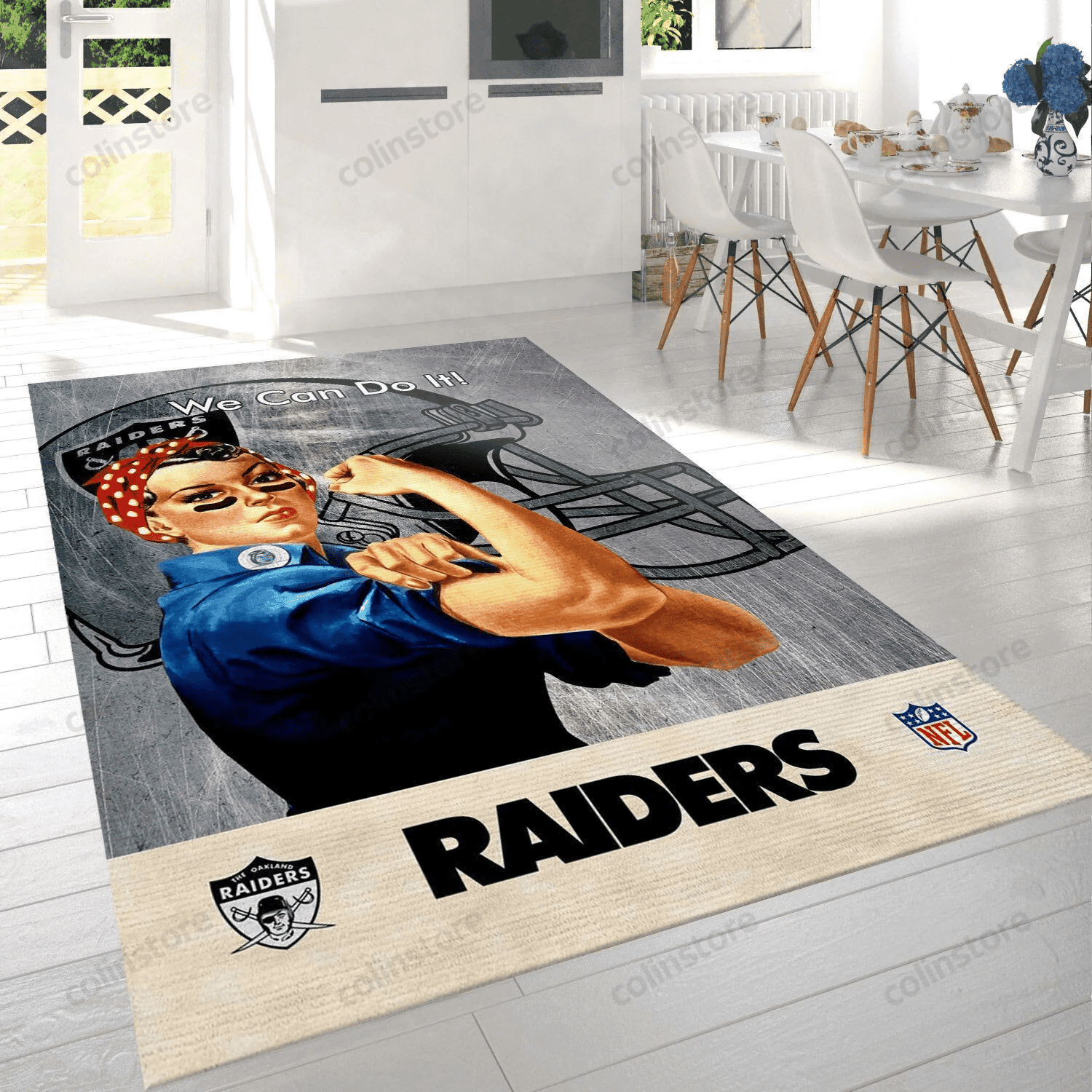 Oakland Raiders Helmet Logo Rectangle Area Rug – Full Print Carpet For Living Room & Bedroom Home Decor