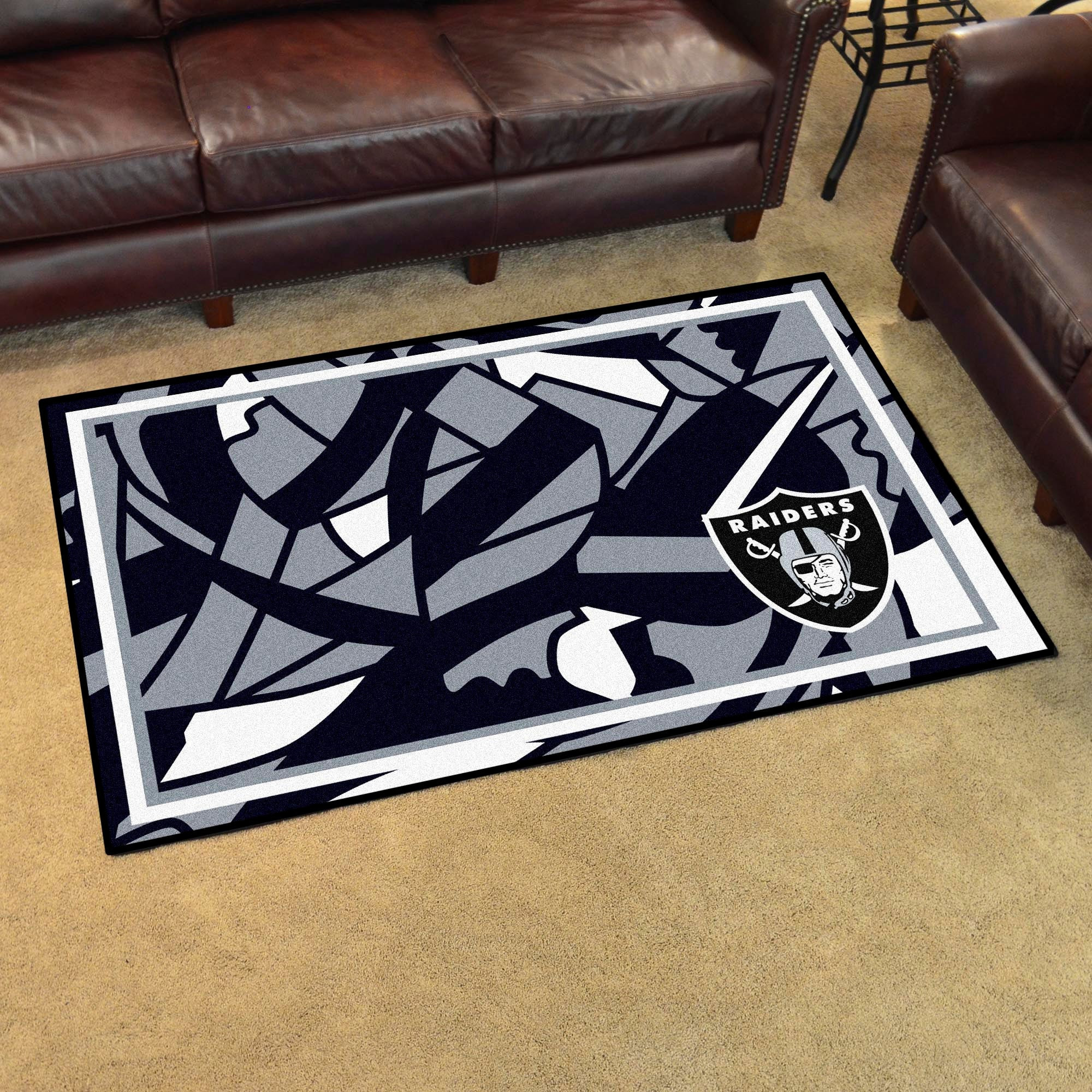 Oakland Raiders Plush Rectangle Area Rug – Full Print Carpet For Living Room & Bedroom Home Decor