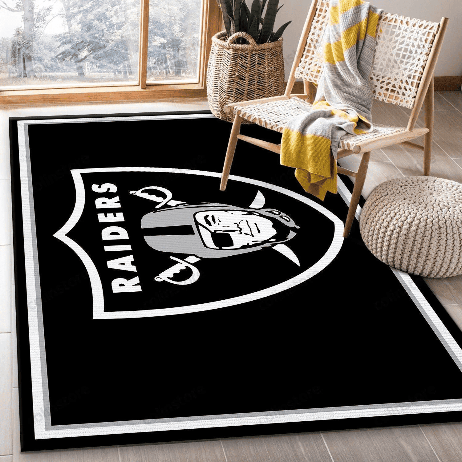 Oakland Raiders Rectangle Area Rug – Full Print Carpet For Living Room & Bedroom Home Decor