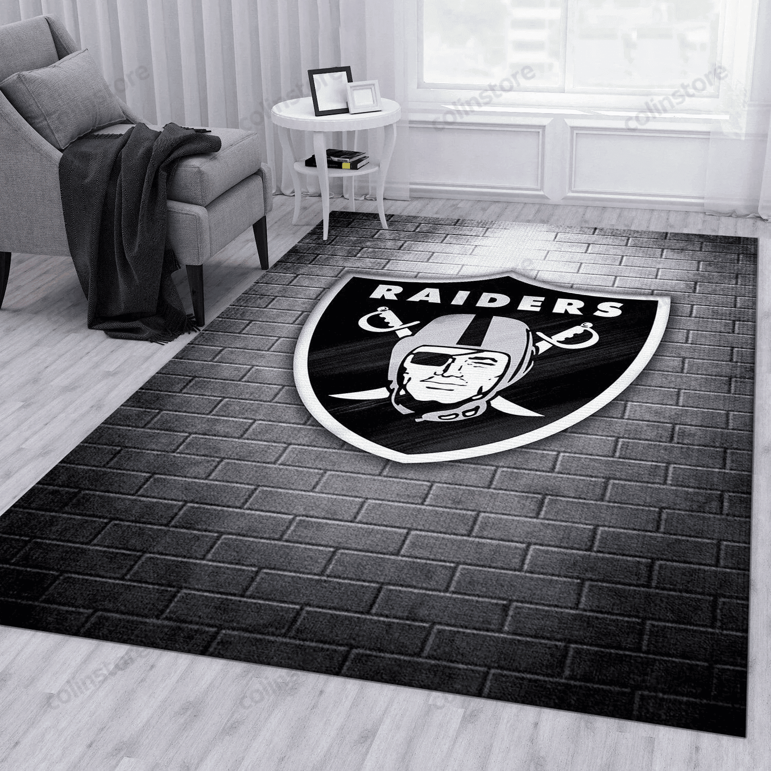 Oakland Raiders Rectangle Area Rug – Full Print Carpet For Living Room & Bedroom Home Decor