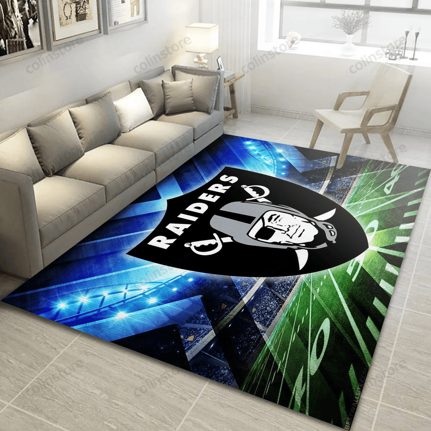 Oakland Raiders Rectangle Area Rug – Full Print Carpet For Living Room & Bedroom Home Decor