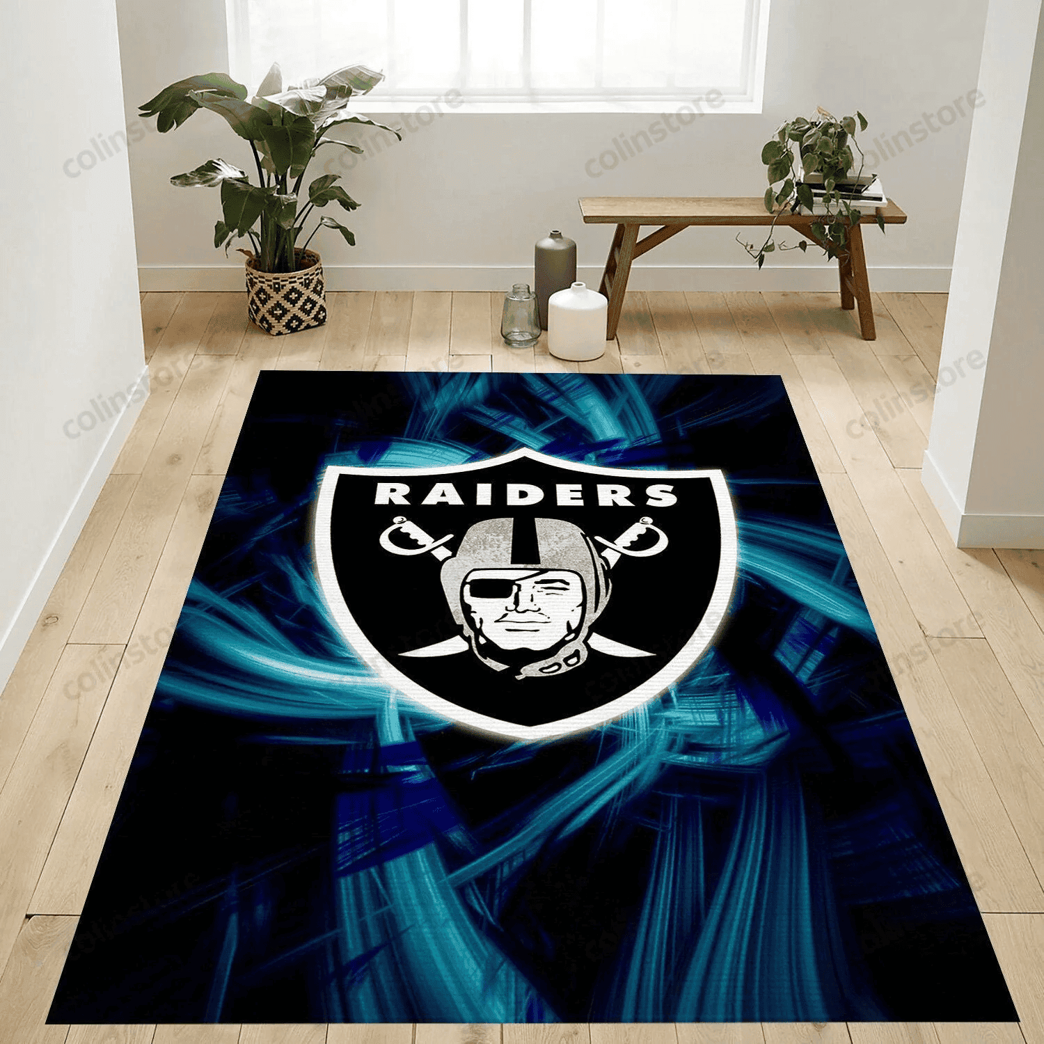 Oakland Raiders Rectangle Area Rug – Full Print Carpet For Living Room & Bedroom Home Decor