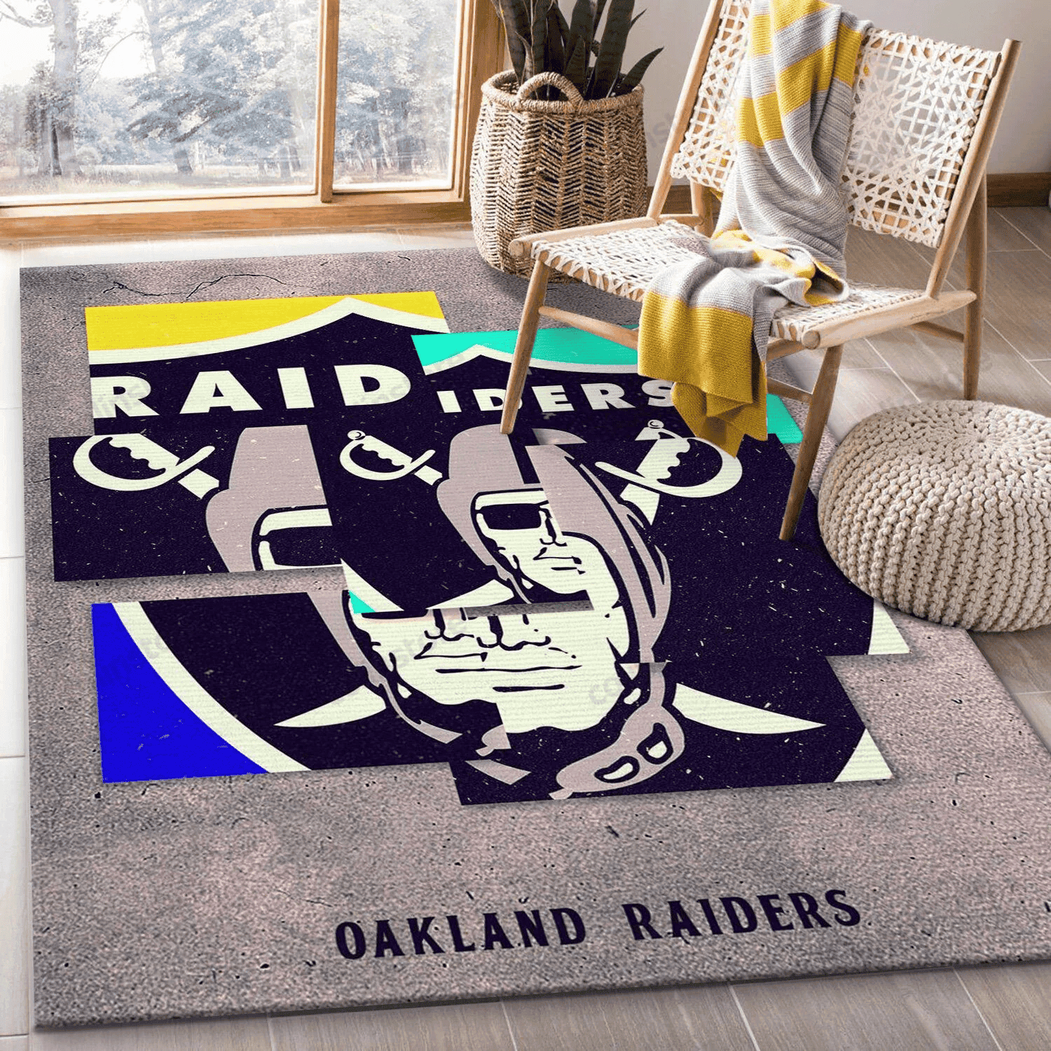 Oakland Raiders Rectangle Area Rug – Full Print Carpet For Living Room & Bedroom Home Decor