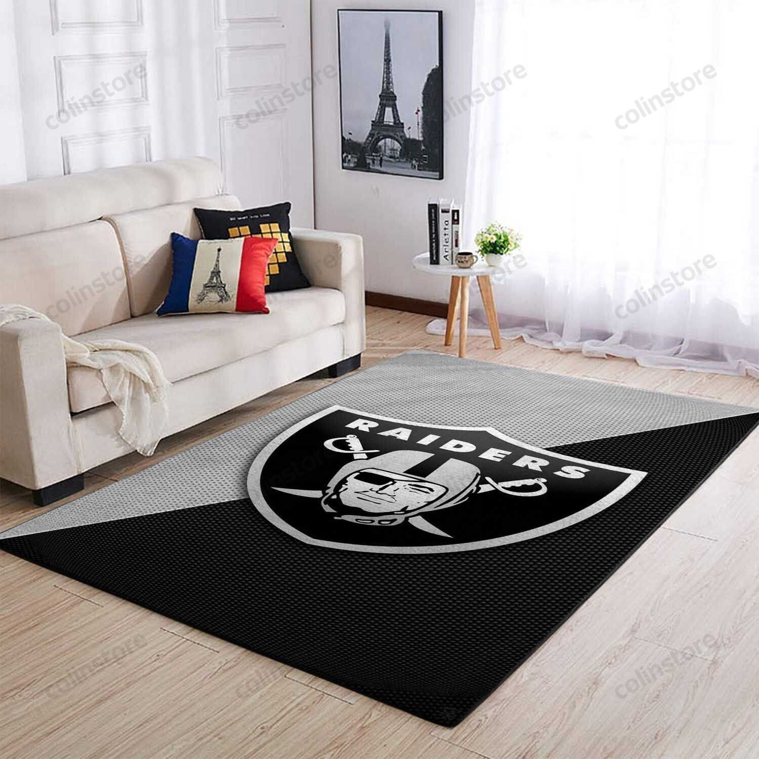 Oakland Raiders Rectangle Area Rug – Full Print Carpet For Living Room & Bedroom Home Decor
