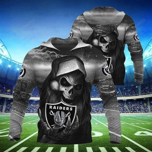 Oakland Raiders Santa Skull 3D All Over Print Hoodie & Zip Hoodie