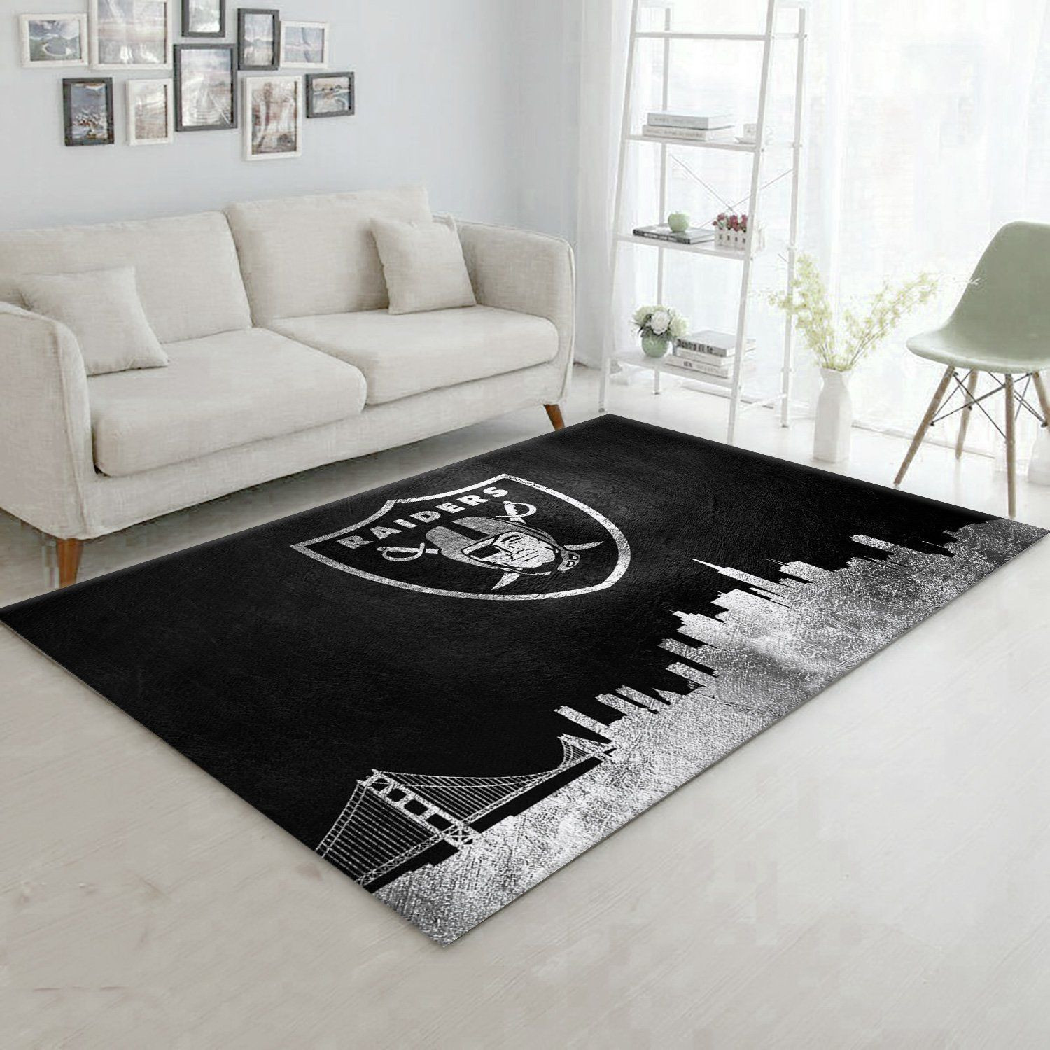 Oakland Raiders Skyline Rectangle Area Rug – Full Print Carpet For Living Room & Bedroom Home Decor