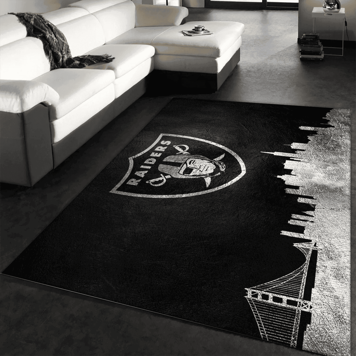 Oakland Raiders Skyline Rectangle Area Rug – Full Print Carpet For Living Room & Bedroom Home Decor