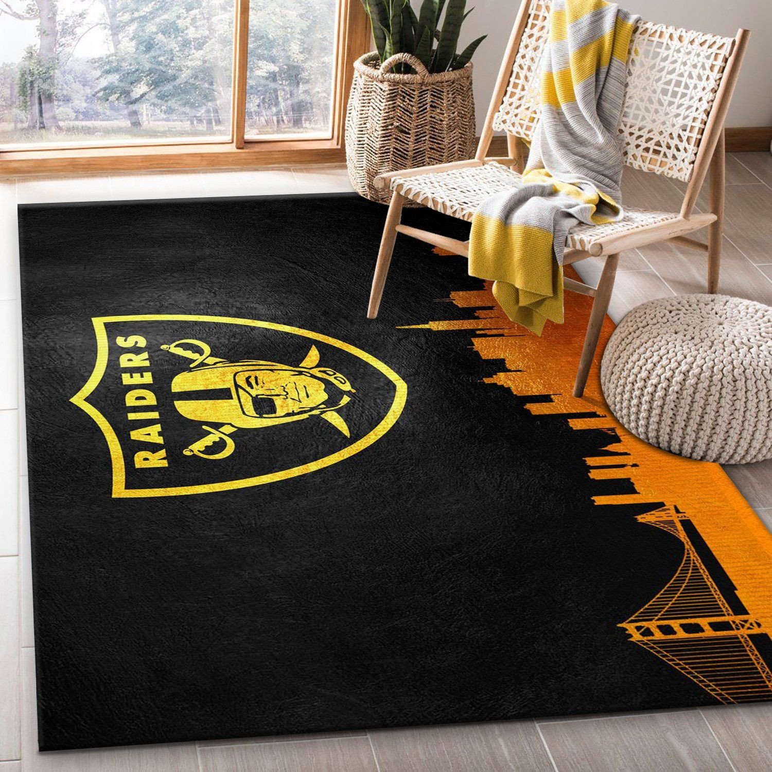Oakland Raiders Skyline Rectangle Area Rug – Full Print Carpet For Living Room & Bedroom Home Decor