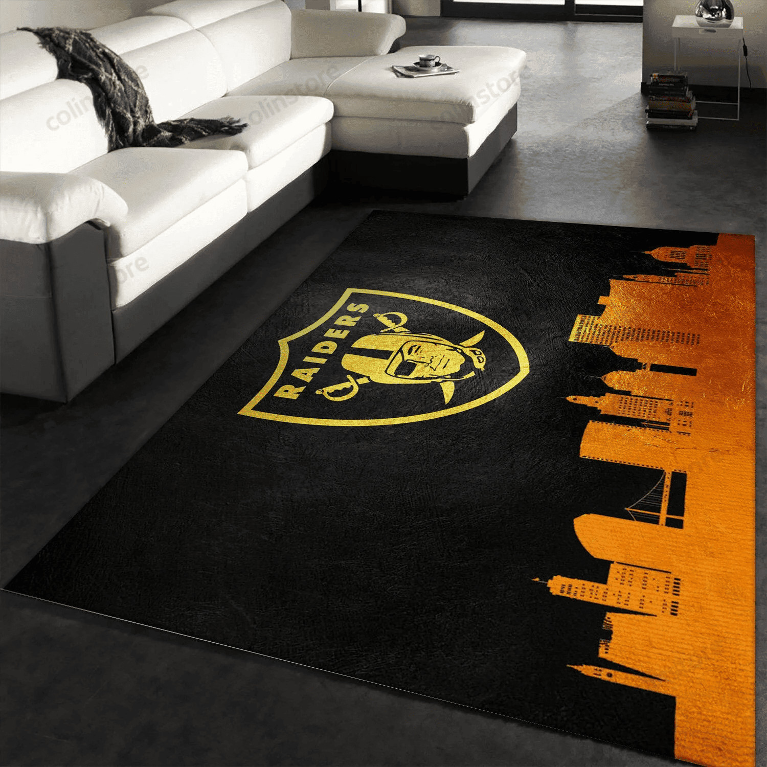 Oakland Raiders Skyline Team Logos Rectangle Area Rug – Full Print Carpet For Living Room & Bedroom Home Decor