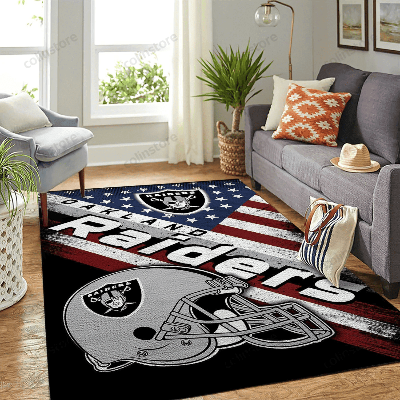 Oakland Raiders Team Logo American Rectangle Area Rug – Full Print Carpet For Living Room & Bedroom Home Decor