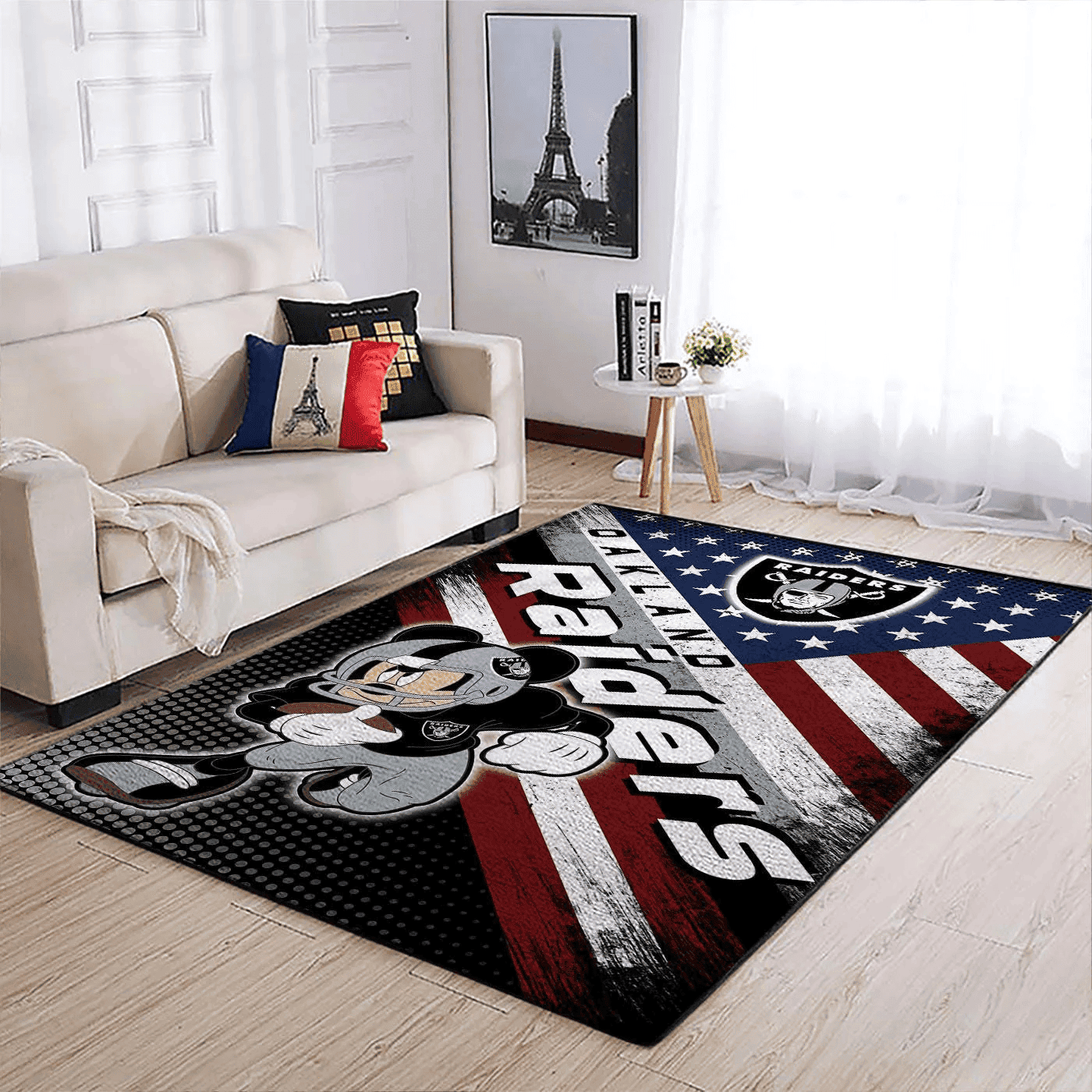 Oakland Raiders Team Logo Mickey Us Rectangle Area Rug – Full Print Carpet For Living Room & Bedroom Home Decor