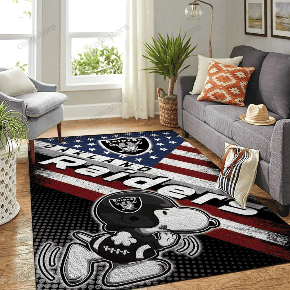 Oakland Raiders Team Logo Rectangle Area Rug – Full Print Carpet For Living Room & Bedroom Home Decor