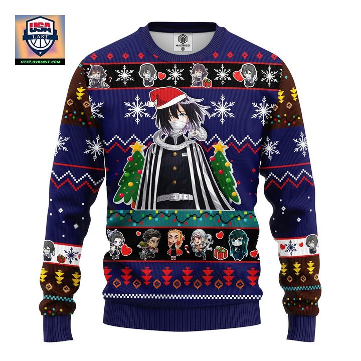 Obanai Iguro Demon Slayer Anime Ugly Christmas Sweater Blue 1 Amazing Gift Idea Thanksgiving Gift