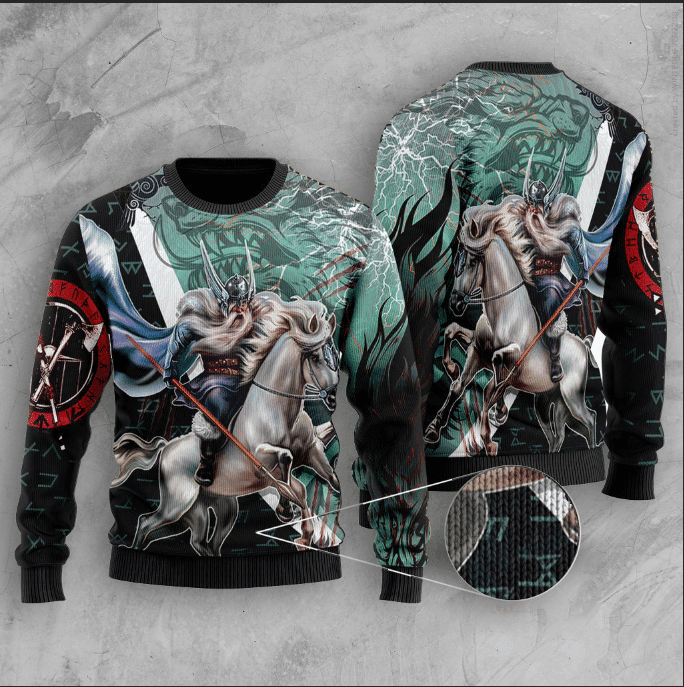 Odin And Sleipnir Viking Ugly Christmas Sweater, Perfect Holiday Gift