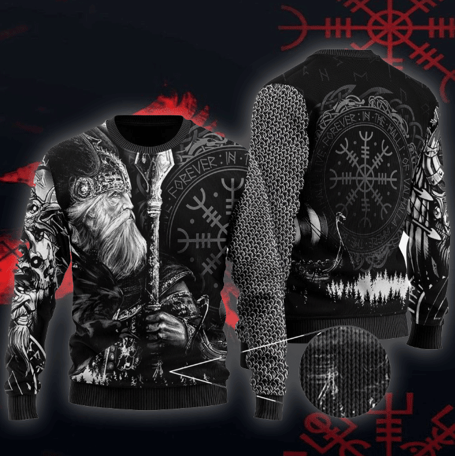 Odin Tattoo Valknut Viking Ugly Christmas Sweater, Perfect Holiday Gift