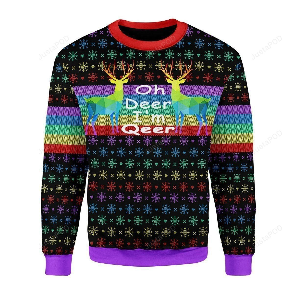 Oh Deer I'M Qeer Lgbt Ugly Christmas Sweater