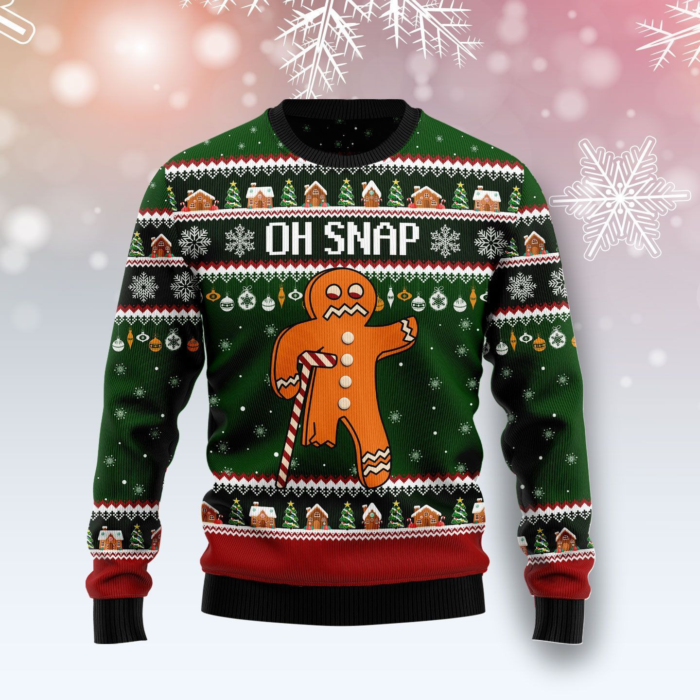 Oh Snap Gingerbread Candy Cane For Unisex Ugly Christmas Sweater,