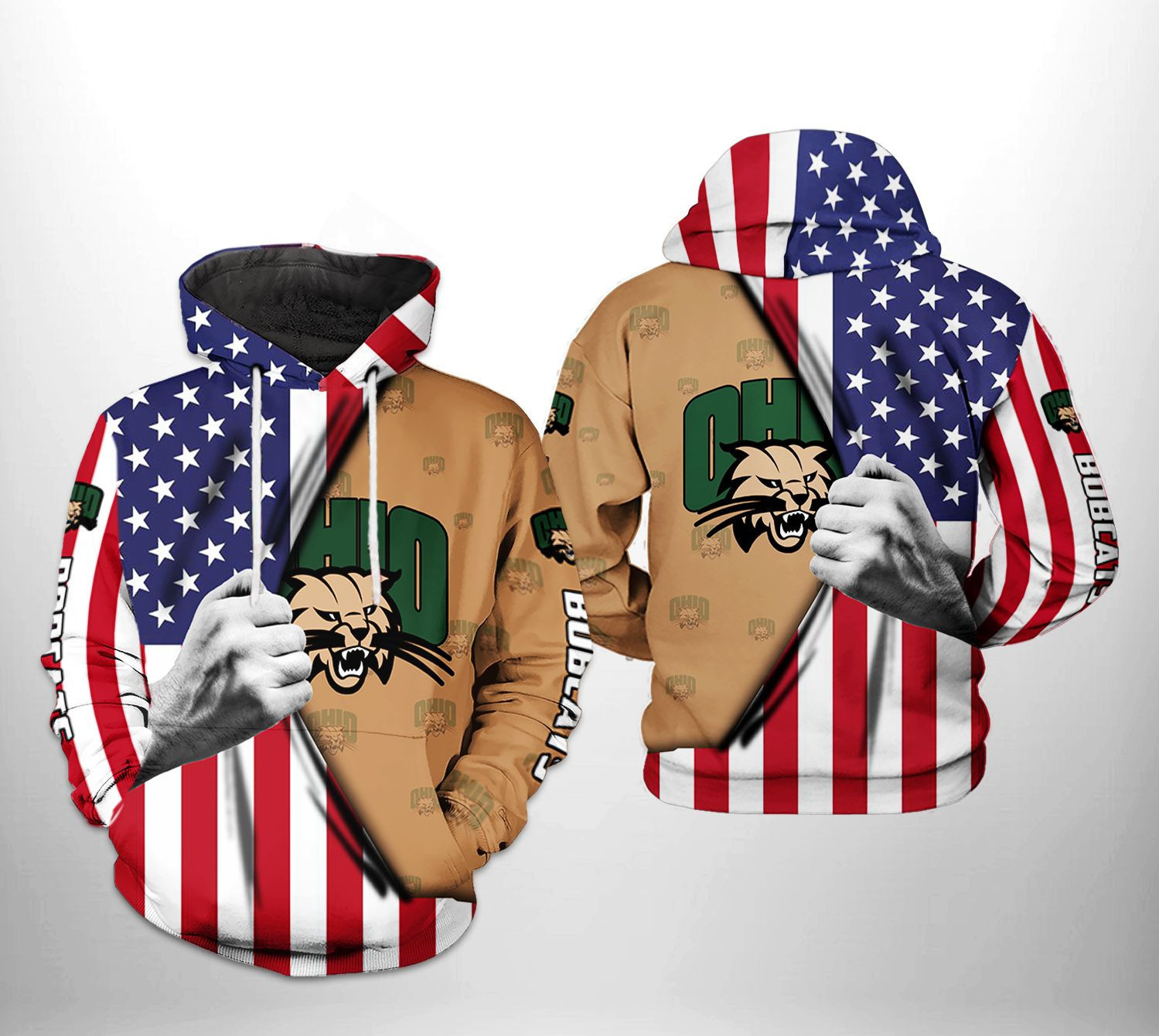 Ohio Bobcats NCAA US Flag 3D All Over Print Hoodie & Zip Hoodie
