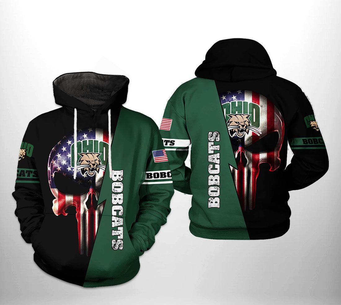 Ohio Bobcats NCAA US Flag Skull 3D All Over Print Hoodie & Zip Hoodie