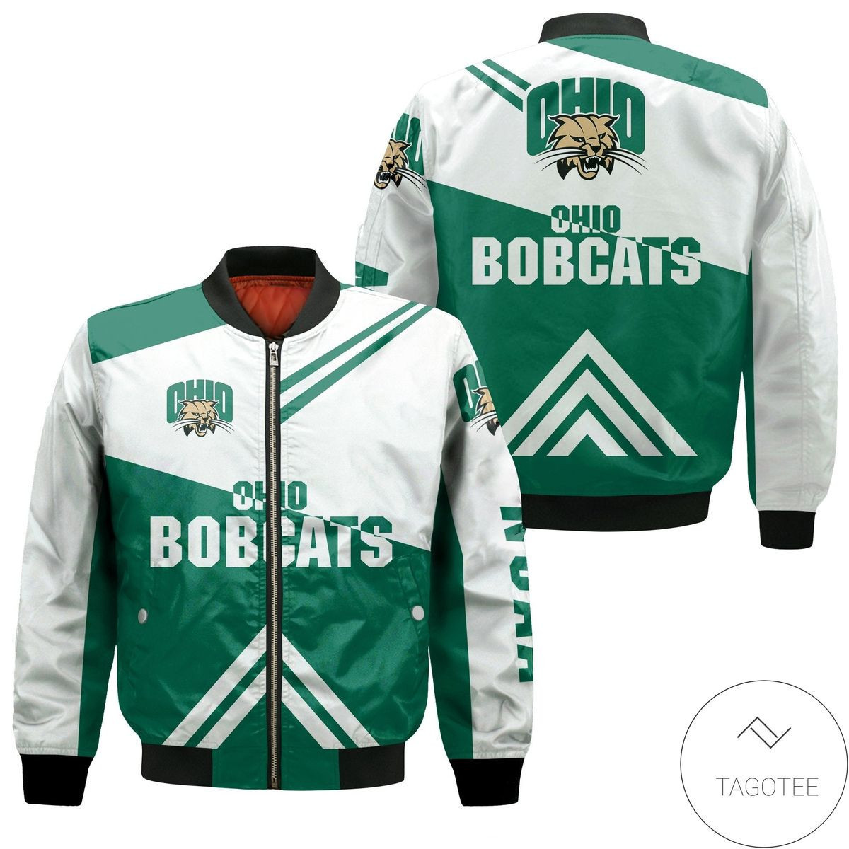 Ohio Bobcats Stripes Cross Shoulders Bomber Jacket | NCAA College Team Jacket for Men & Women | Sports Fan Gift
