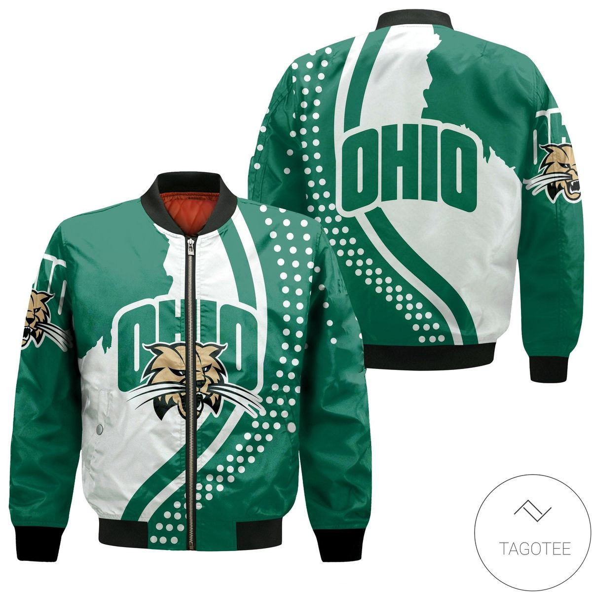 Ohio Bobcats USA Map Bomber Jacket | NCAA College Team Jacket for Men & Women | Sports Fan Gift