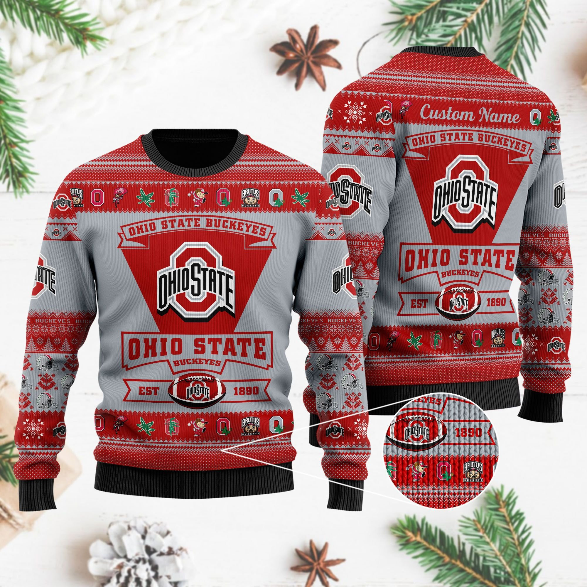 Ohio State Buckeyes Football Team Logo Custom Name Personalized Ugly Christmas Sweater Perfect Holiday Gift