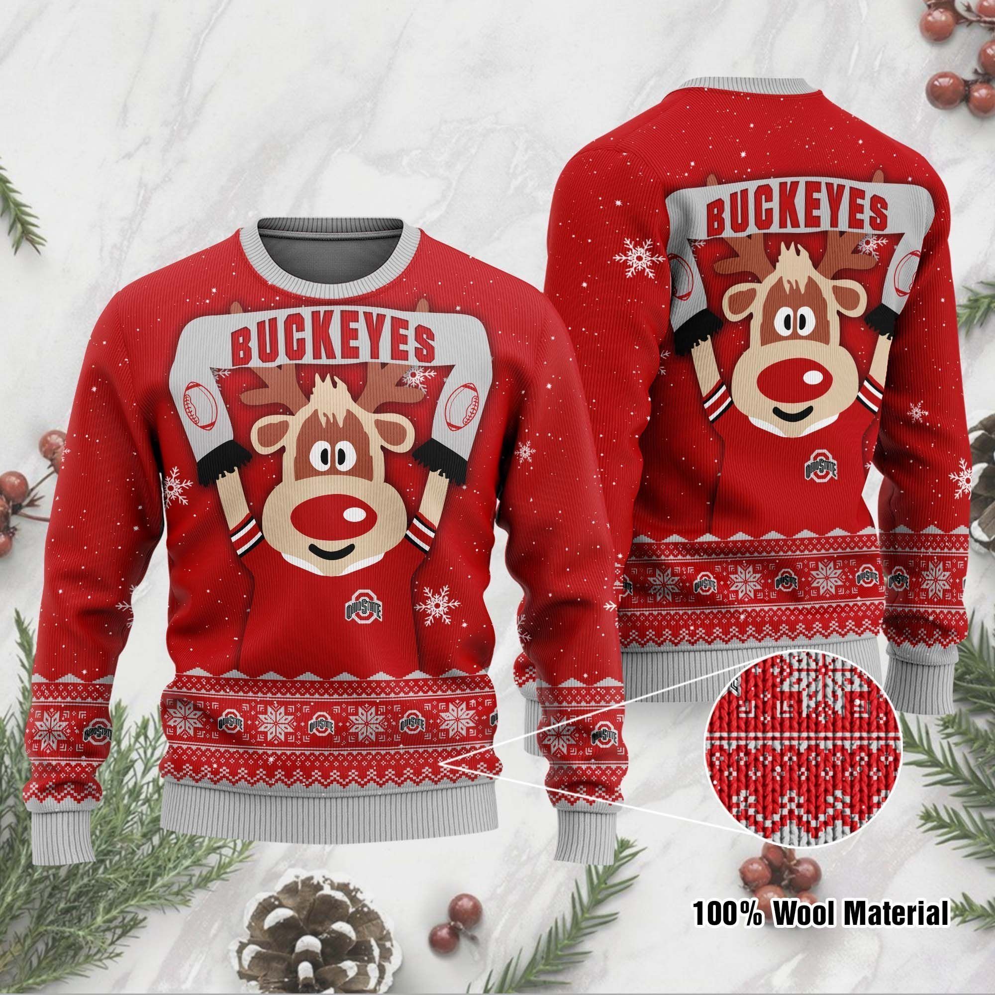 Ohio State Buckeyes Funny Ugly Christmas Sweater Holiday Xmas Party Men Women Plus Size