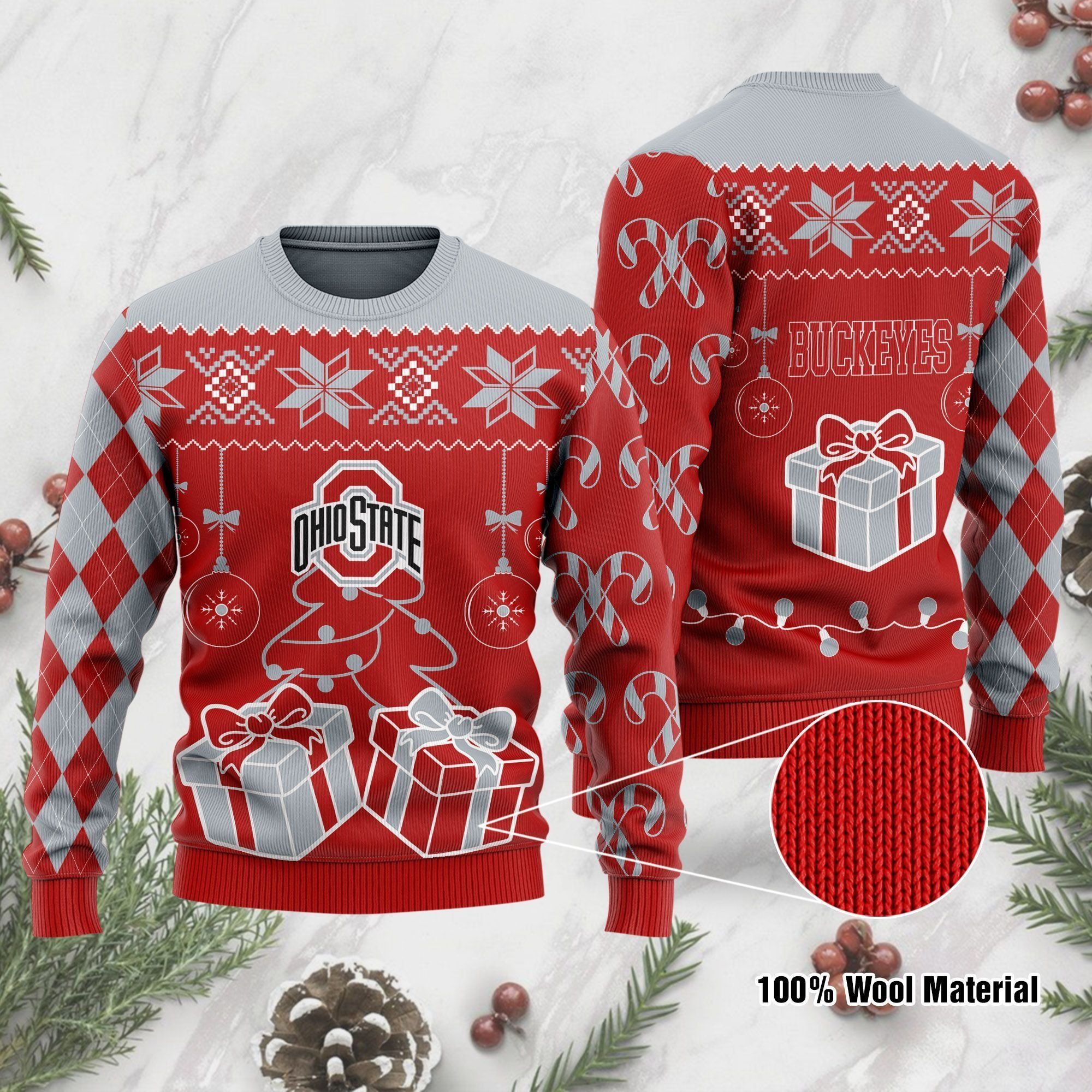 Ohio State Buckeyes Funny Ugly Christmas Sweater Holiday Xmas Party Men Women Plus Size