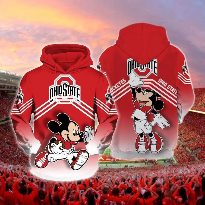 Ohio State Buckeyes Mickey 3D All Over Print Hoodie & Zip Hoodie