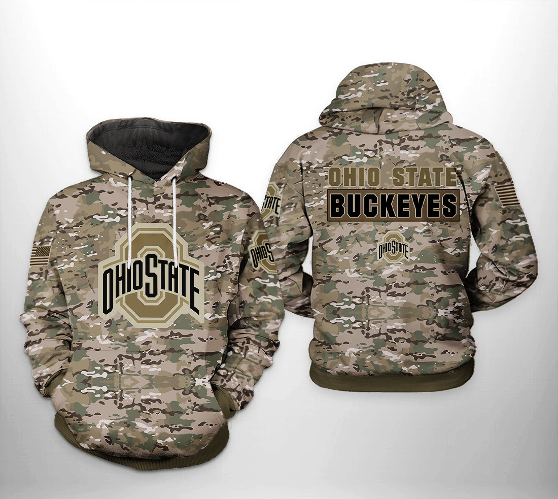 Ohio State Buckeyes NCAA Camo Veteran 3D All Over Print Hoodie & Zip Hoodie