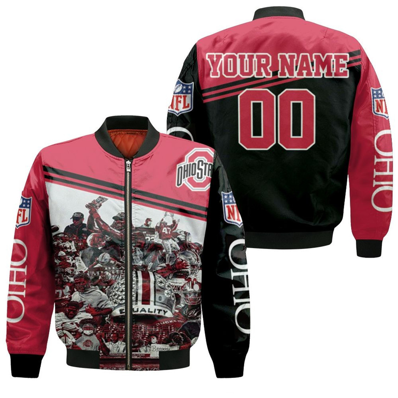 Ohio State Buckeyes Personalized Name Number Champions 2021 Bomber Jacket | NCAA College Team Jacket for Men & Women | Sports Fan Gift