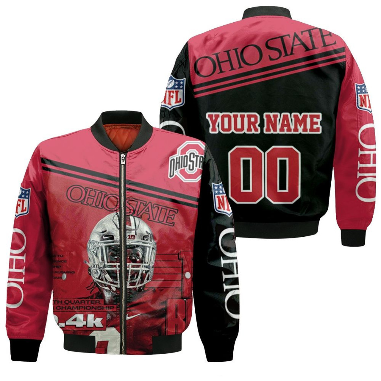 Ohio State Buckeyes Personalized Name Number Red Bomber Jacket | NCAA College Team Jacket for Men & Women | Sports Fan Gift