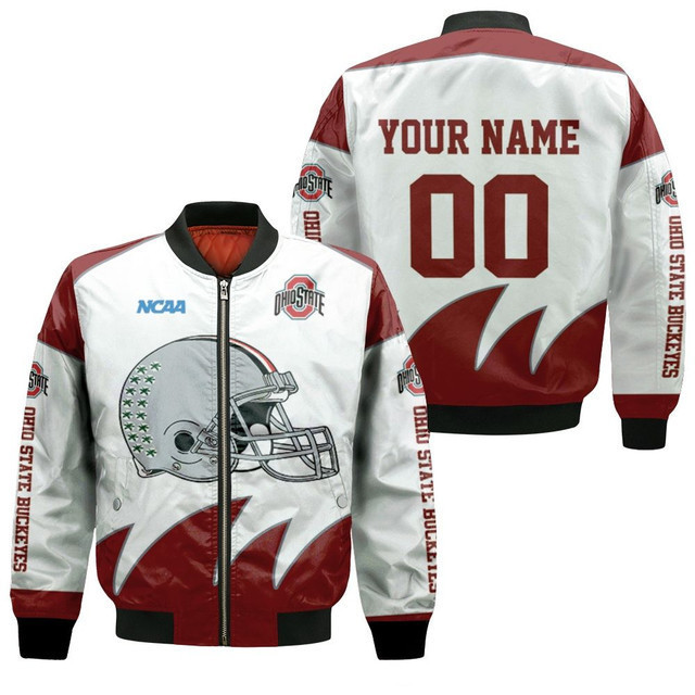 Ohio State Buckeyes Personalized Name Number White Bomber Jacket | NCAA College Team Jacket for Men & Women | Sports Fan Gift