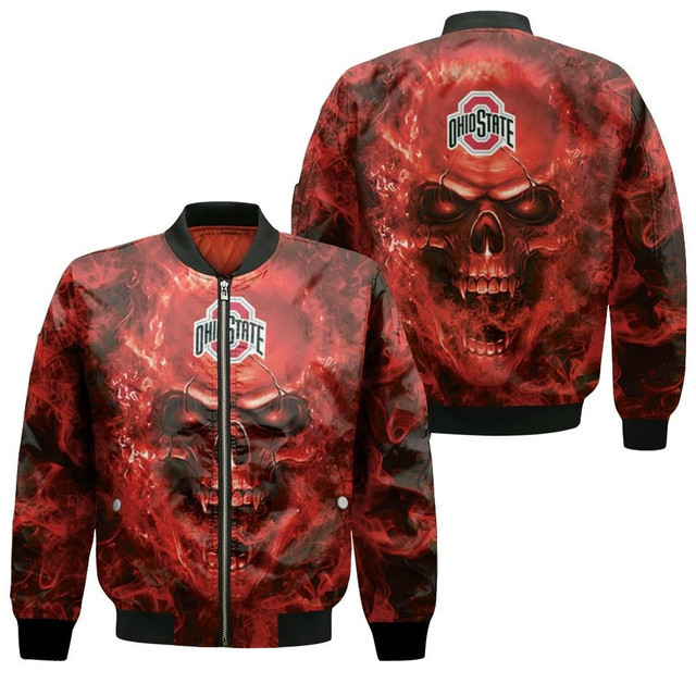 Ohio State Buckeyes Skull Bomber Jacket | NCAA College Team Jacket for Men & Women | Sports Fan Gift
