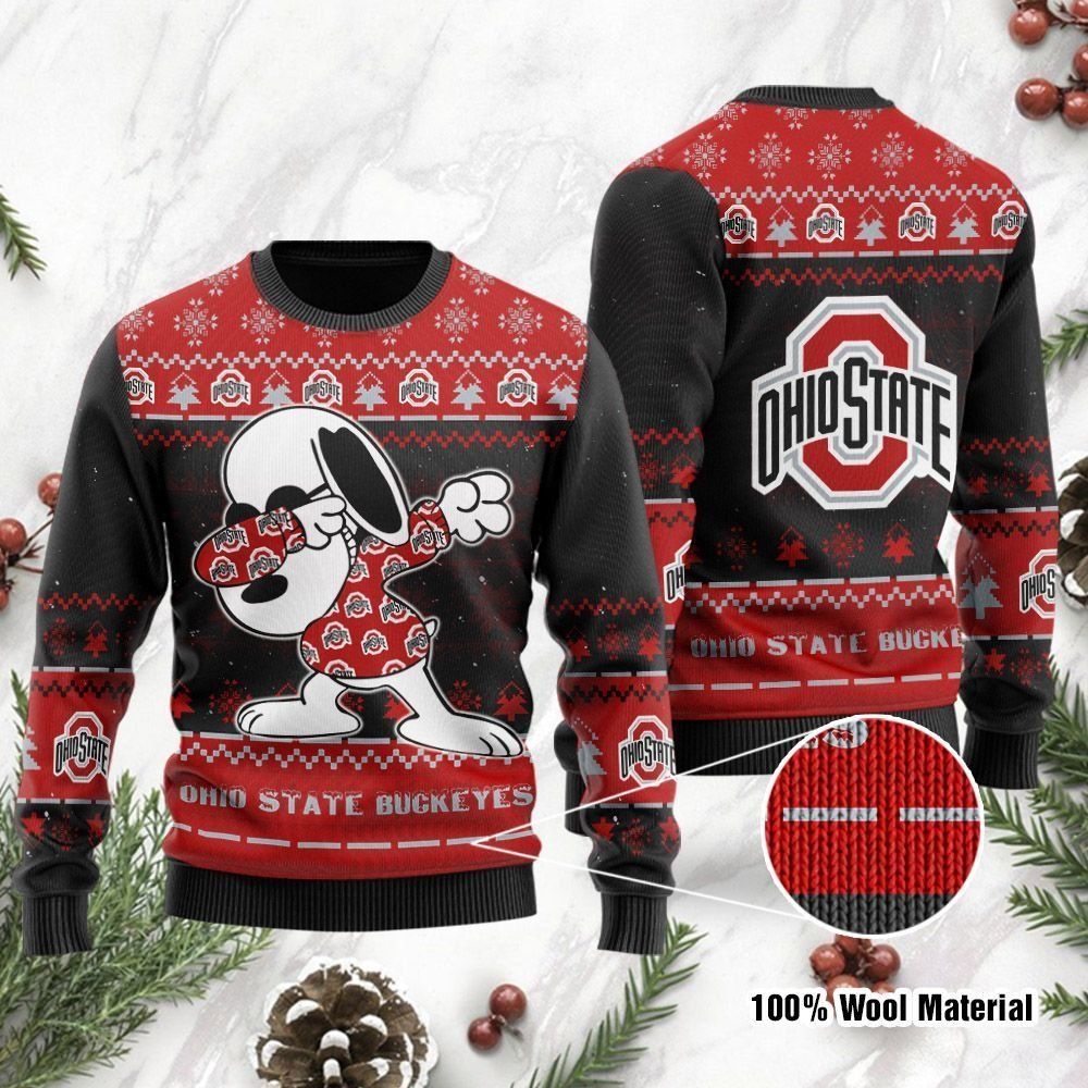 Ohio State Buckeyes Snoopy Dabbing Ugly Christmas Sweater Holiday Party Men Women Full Plus Size